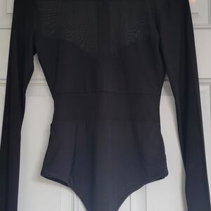 Olivaceous Black Long-Sleeve Mesh Bodysuit